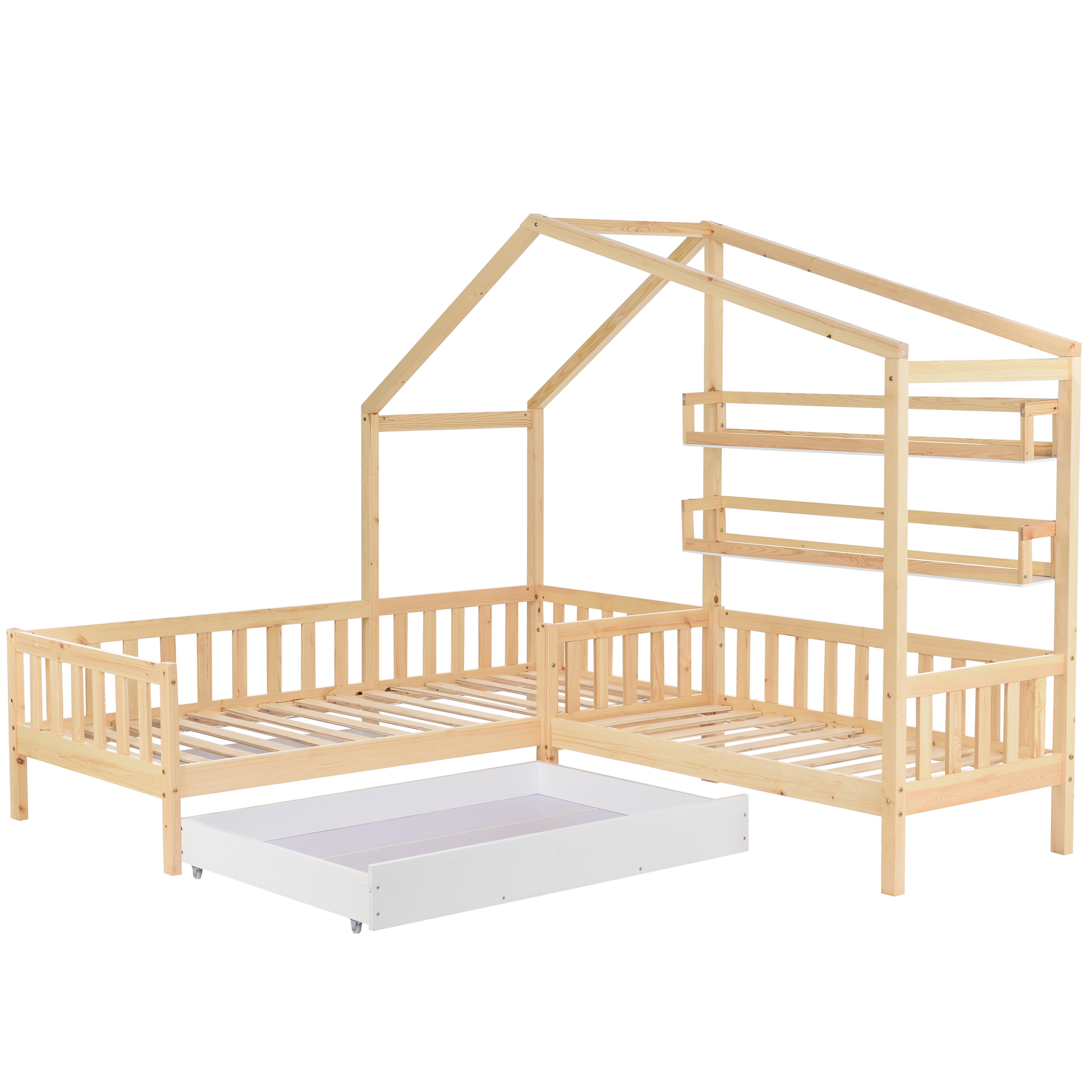 Lit maisonnette en forme de L