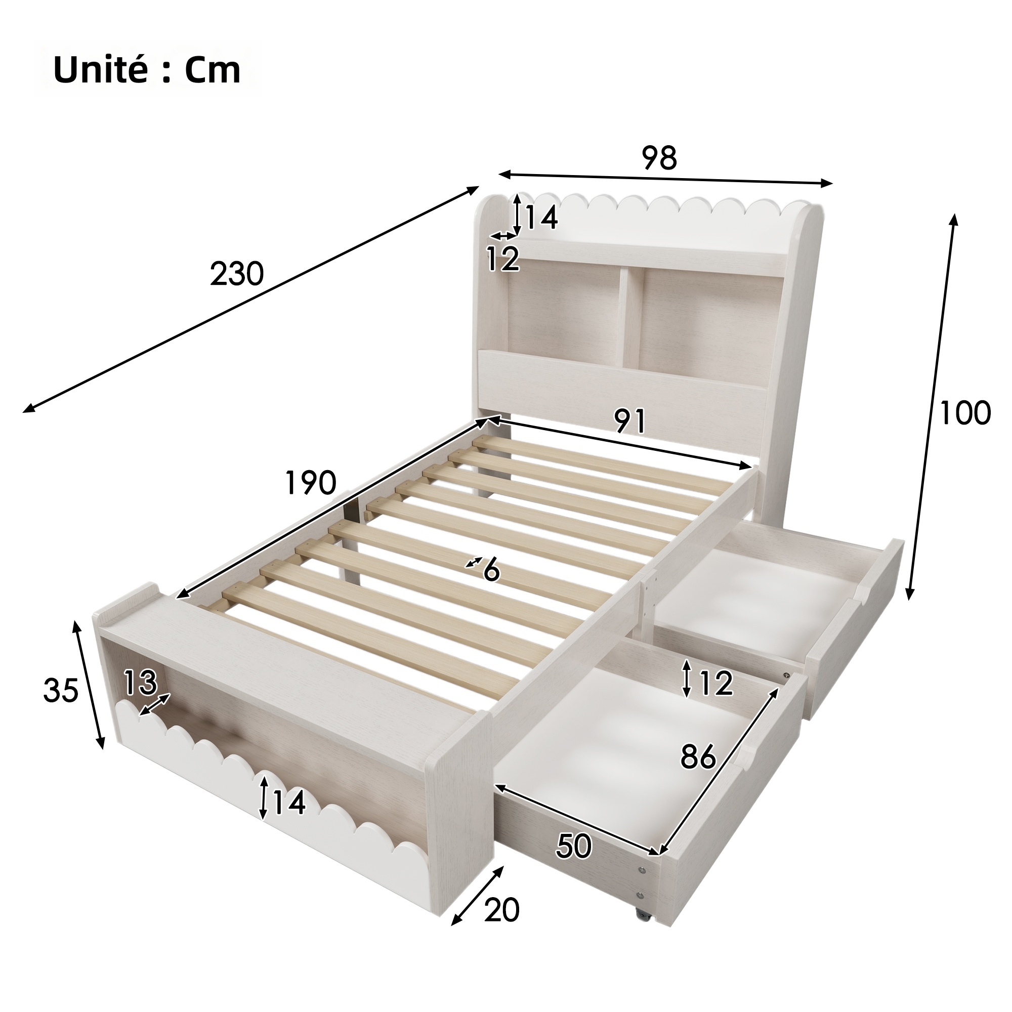 Etagères et banc de rangement pour lit enfant